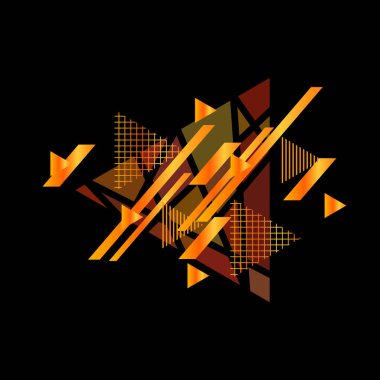 Siyah arkaplanda turuncu üçgenler, vektör illüstrasyonu