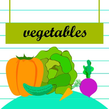 Lahana, pancar, havuç, biber, salatalık, taze sebze. Organik gıda posteri. Çiftçi pazarı tasarımı. Vektör arkaplanı.