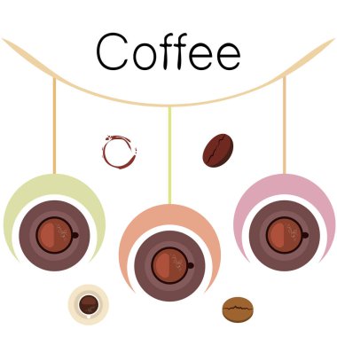 Kahve fincanı, kahve taneleri, kahvaltı konsepti. Restoran için İçecek menüsü, vektör arka plan.