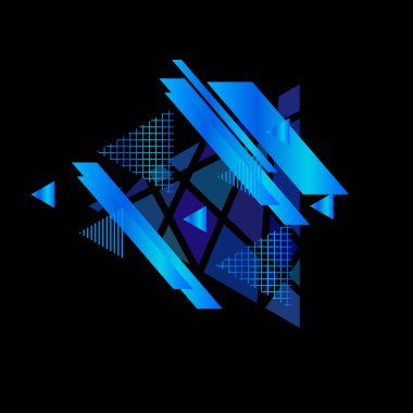 Siyah arkaplanda mavi üçgenler, vektör çizimi