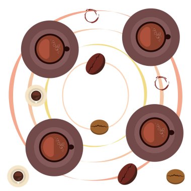 Kahve fincanı, kahve taneleri, kahvaltı konsepti. Restoran için İçecek menüsü, vektör arka plan.