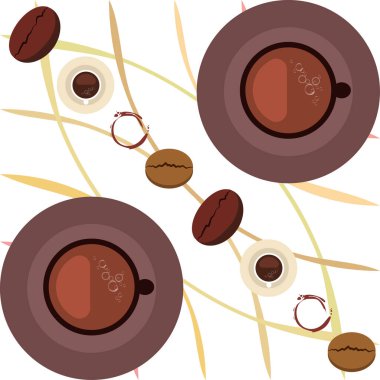 Kahve fincanı, kahve taneleri, kahvaltı konsepti. Restoran için İçecek menüsü, vektör arka plan.