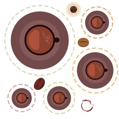 Kahve fincanı, kahve taneleri, kahvaltı konsepti. Restoran için İçecek menüsü, vektör arka plan.