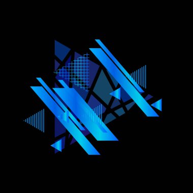 Siyah arkaplanda mavi üçgenler, vektör çizimi