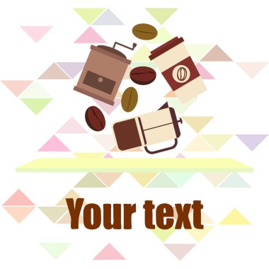 Fransız kahvesi, kahve çekirdekleri, dökülmüş kahve, vektör illüstrasyonu. Bir kafe için tasarım elemanları. Vektör arkaplanı.