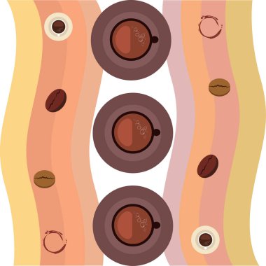 Kahve fincanı, kahve taneleri, kahvaltı konsepti. Restoran için İçecek menüsü, vektör arka plan.