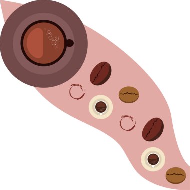 Kahve fincanı, kahve taneleri, kahvaltı konsepti. Restoran için İçecek menüsü, vektör arka plan.