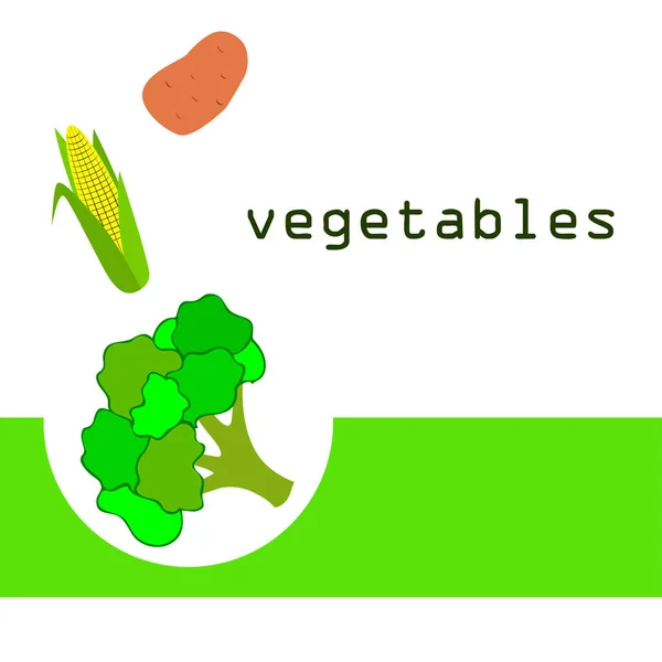 Maïs Aardappel Broccoli Biologisch Voedsel Poster Landbouwmarktordening Vectorachtergrond — Stockvector