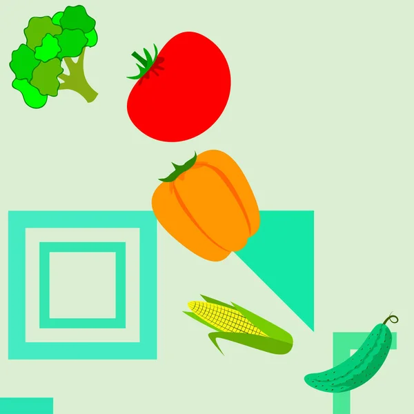 Кукурудза Помідор Перець Огірок Брокколі Плакат Органічної Їжі Дизайн Фермерського — стоковий вектор