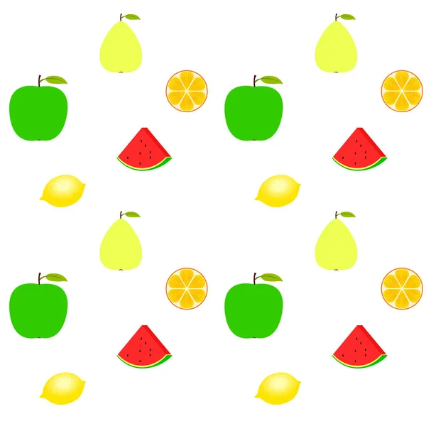 Fruits Berries Colorful Cartoon Fruit Icons Orange Pear Apple Lemon — Stock Vector