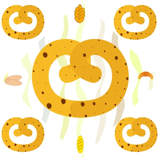 Banner Produtos Padaria Ilustração Vetorial Pão Trigo Pretzel Ciabatta Croissant — Vetor de Stock