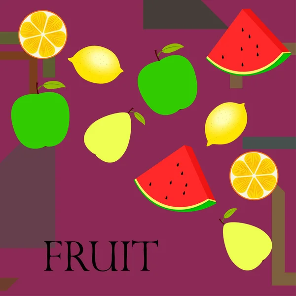 Vruchten Bessen Kleurrijke Cartoon Fruit Pictogrammen Sinaasappel Peer Appel Citroen — Stockvector