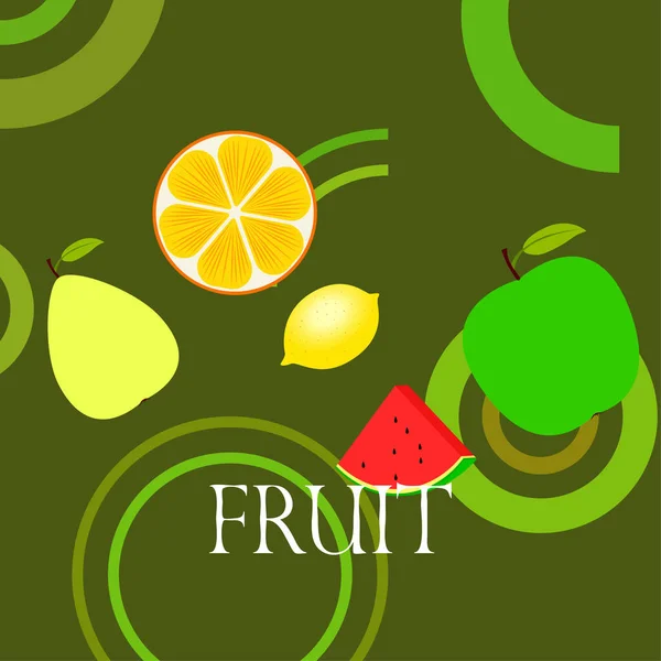 Fruits Baies Icônes Fruits Dessin Animé Colorés Orange Poire Pomme — Image vectorielle