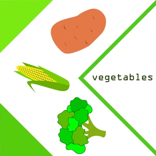Maïs Pommes Terre Brocoli Affiche Alimentaire Biologique Aménagement Marché Agricole — Image vectorielle