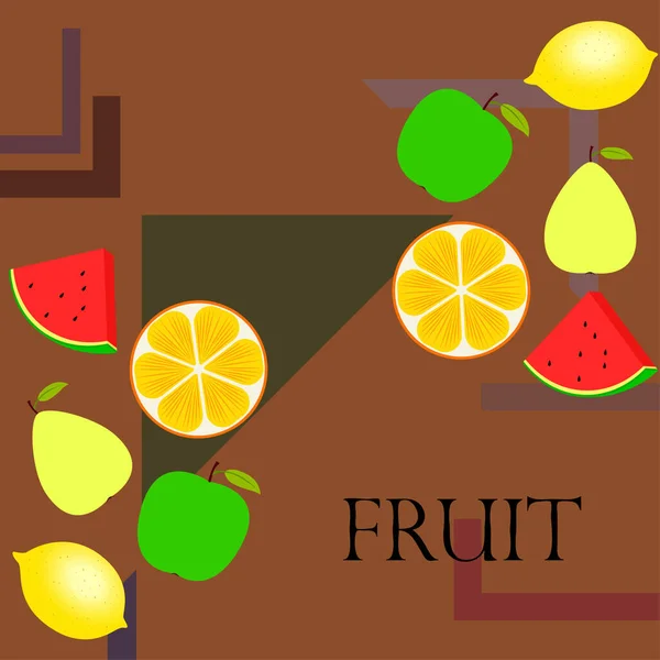 Fruits Baies Icônes Fruits Dessin Animé Colorés Orange Poire Pomme — Image vectorielle