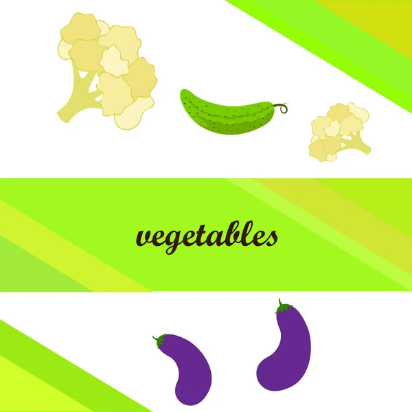 Karnabahar Salatalık Patlıcan Organik Gıda Posteri Çiftçi Pazarı Tasarımı Vektör — Stok Vektör