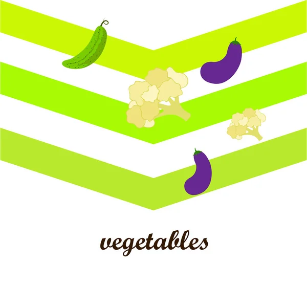 Chou Fleur Concombre Aubergine Affiche Alimentaire Biologique Aménagement Marché Agricole — Image vectorielle