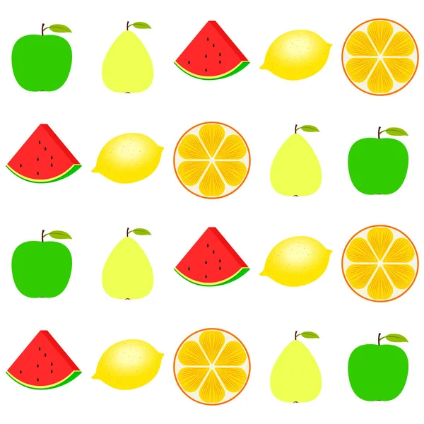 Frutas Bayas Iconos Coloridos Frutas Dibujos Animados Naranja Pera Manzana — Vector de stock