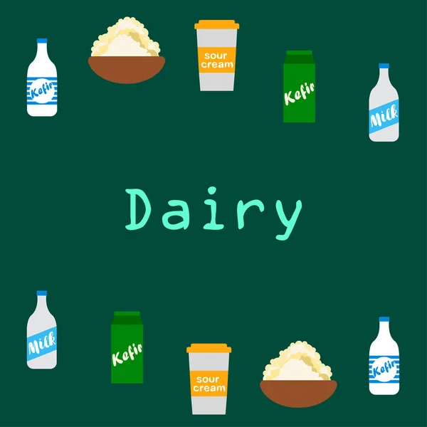 Γάλα Ξινό Κεφίρ Εξοχικό Τυρί Εικονογράφηση Διανύσματος Γαλακτοκομικών Προϊόντων — Διανυσματικό Αρχείο