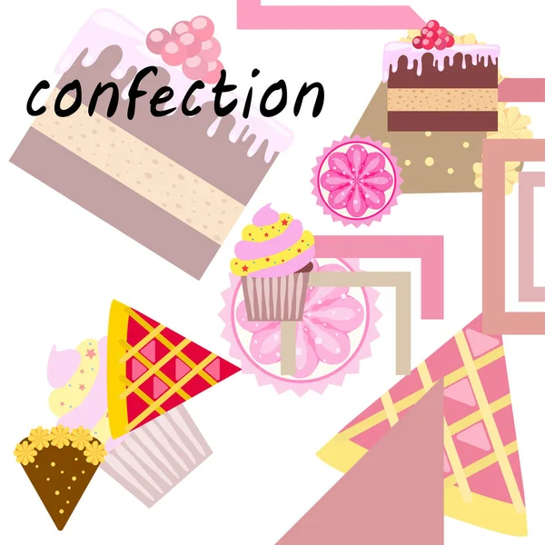 Confection Vector Set Cakes Cookies Illustration — Stock Vector