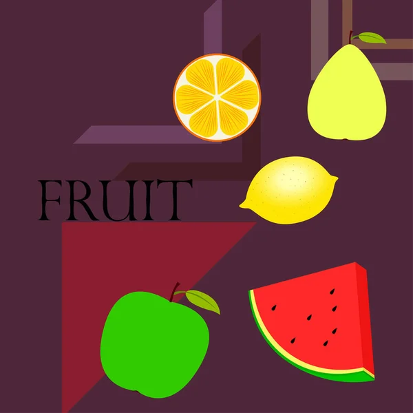 Vruchten Bessen Kleurrijke Cartoon Fruit Pictogrammen Sinaasappel Peer Appel Citroen — Stockvector