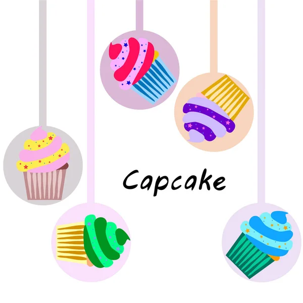 Capcake Hornear Crema Bayas Dulzura Postre Elementos Coloridos Para Colección — Vector de stock