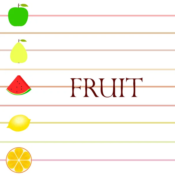 Frutas Bayas Iconos Coloridos Frutas Dibujos Animados Naranja Pera Manzana — Vector de stock