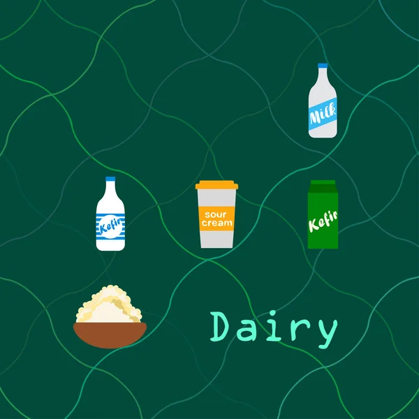 Γάλα Ξινό Κεφίρ Εξοχικό Τυρί Εικονογράφηση Διανύσματος Γαλακτοκομικών Προϊόντων — Διανυσματικό Αρχείο