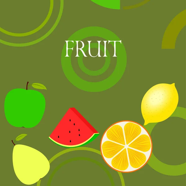 Früchte Und Beeren Bunte Cartoon Frucht Ikonen Orange Birne Apfel — Stockvektor