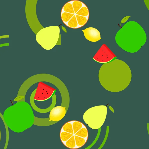 Vruchten Bessen Kleurrijke Cartoon Fruit Pictogrammen Sinaasappel Peer Appel Citroen — Stockvector