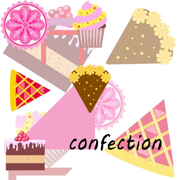 Confectie Vector Ingesteld Taarten Koekjes Illustratie — Stockvector
