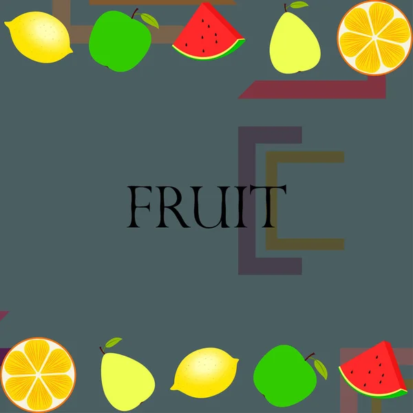 Frukt Och Bär Färgglada Tecknad Frukt Ikoner Orange Päron Äpple — Stock vektor