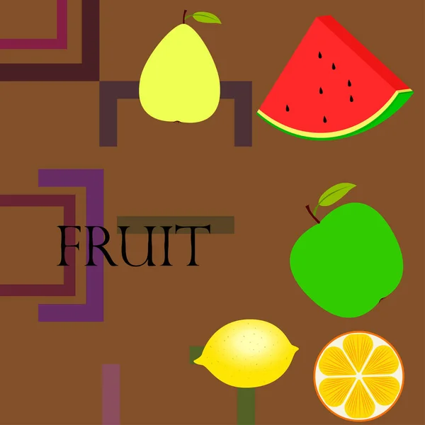 Ovoce Bobule Barevné Kreslené Ikony Ovoce Pomeranč Hruška Jablko Citron — Stockový vektor
