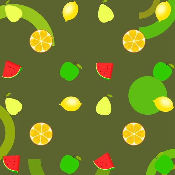 Frutas Bayas Iconos Coloridos Frutas Dibujos Animados Naranja Pera Manzana — Vector de stock