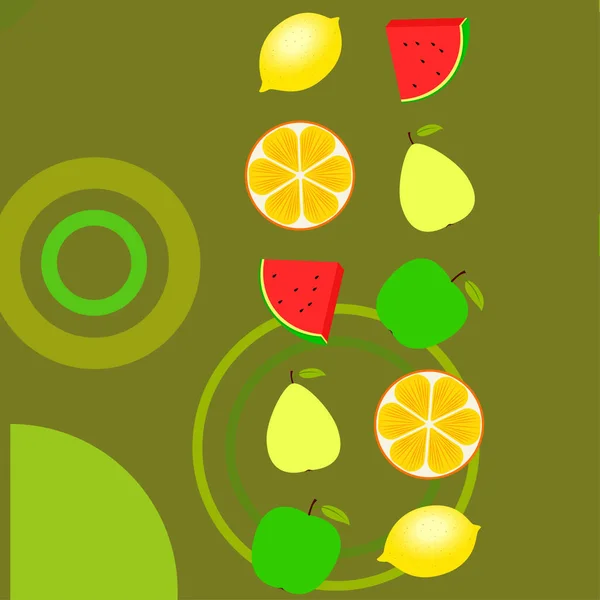 Frutas Bayas Iconos Coloridos Frutas Dibujos Animados Naranja Pera Manzana — Archivo Imágenes Vectoriales