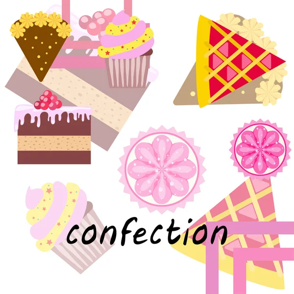 Confection Vector Set Cakes Cookies Illustration — Stock Vector