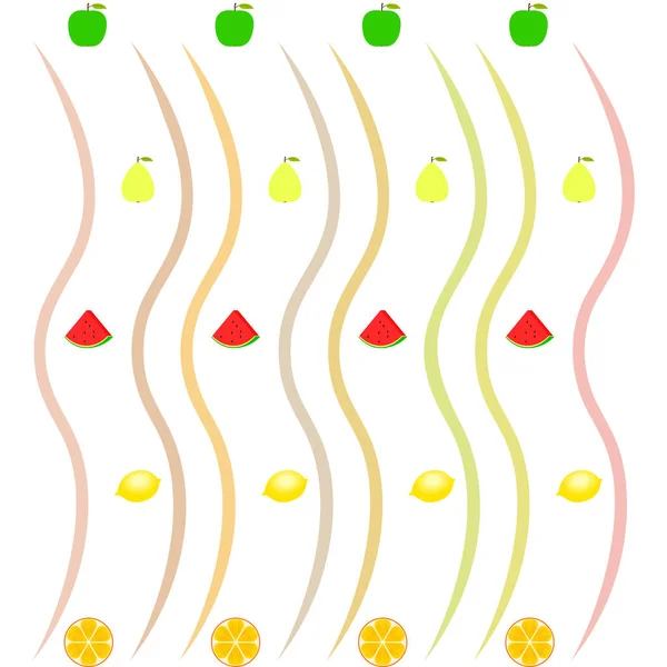 Плоды Ягоды Красочные Иконы Фруктов Карикатуры Апельсин Груша Яблоко Лимон — стоковый вектор