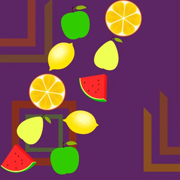 Frutas Bayas Iconos Coloridos Frutas Dibujos Animados Naranja Pera Manzana — Vector de stock