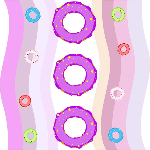 Donuts Con Chocolate Rosa Esmalte Menta Azul Limón Fondo Vectorial — Archivo Imágenes Vectoriales