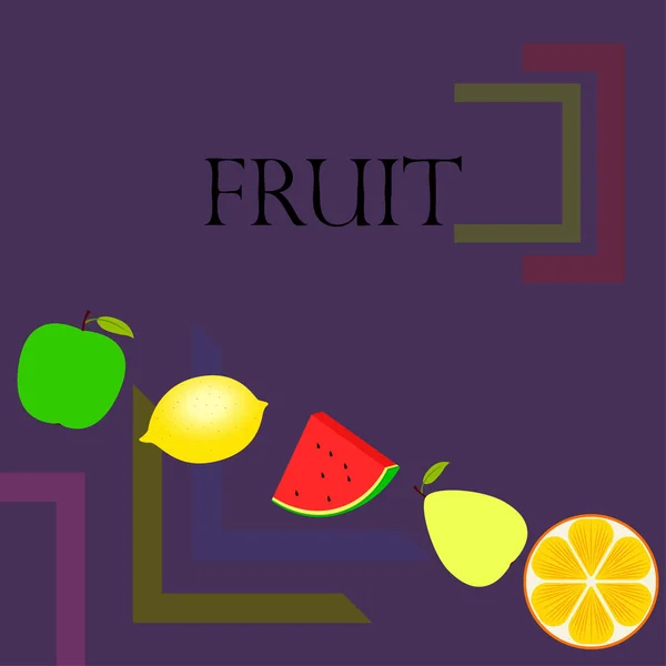 Ovoce Bobule Barevné Kreslené Ikony Ovoce Pomeranč Hruška Jablko Citron — Stockový vektor