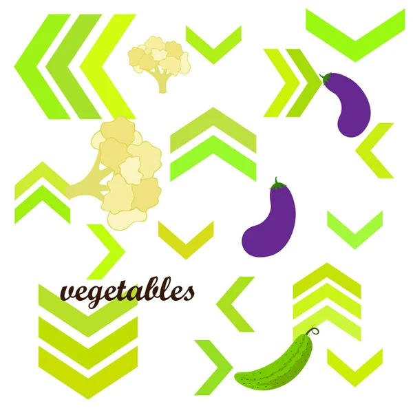 Cauliflower Cucumber Eggplant Organic Food Poster Farmer Market Design Vector — Stock Vector