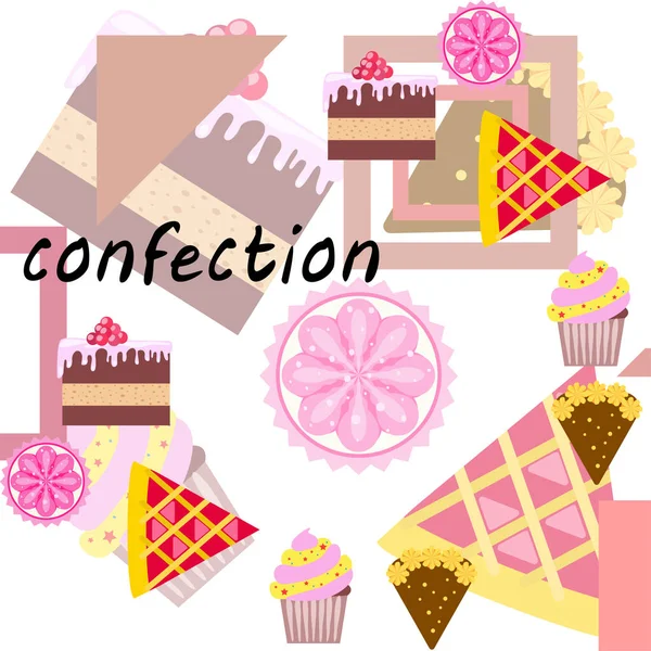 Confection Vector Set Cakes Cookies Illustration — Stock Vector