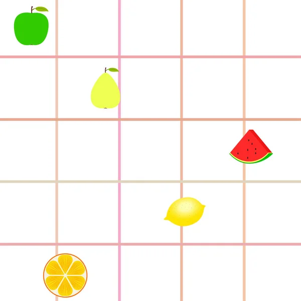 Frutas Bayas Iconos Coloridos Frutas Dibujos Animados Naranja Pera Manzana — Vector de stock