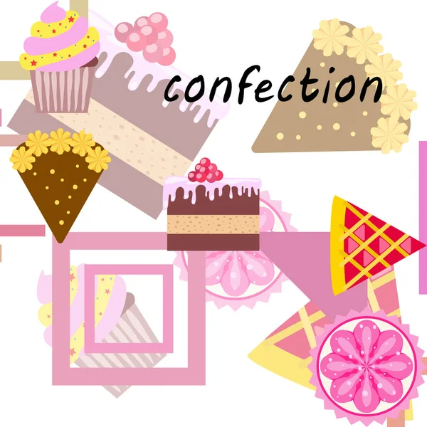 Confectie Vector Ingesteld Taarten Koekjes Illustratie — Stockvector