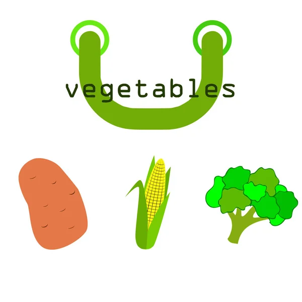 Maïs Aardappel Broccoli Biologisch Voedsel Poster Landbouwmarktordening Vectorachtergrond — Stockvector