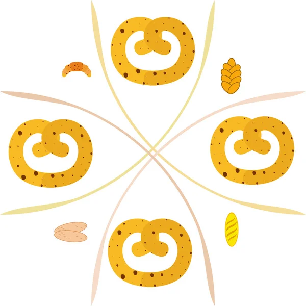 Banner Pekařských Výrobků Vektorová Ilustrace Pšeničný Chléb Preclík Ciabata Croissant — Stockový vektor