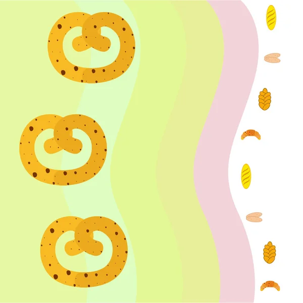 Bakkerij Producten Banner Vector Illustratie Tarwebrood Krakeling Ciabatta Croissant Stokbrood — Stockvector