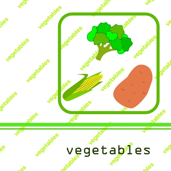 Maíz Papa Brócoli Cartel Alimentos Orgánicos Diseño Del Mercado Agricultores — Vector de stock