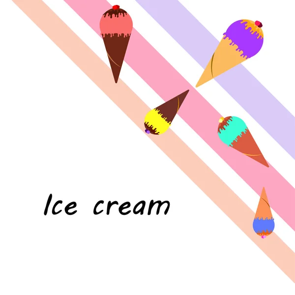 收集夏季冷甜点 冰淇淋 矢量背景 食品假日背景 — 图库矢量图片