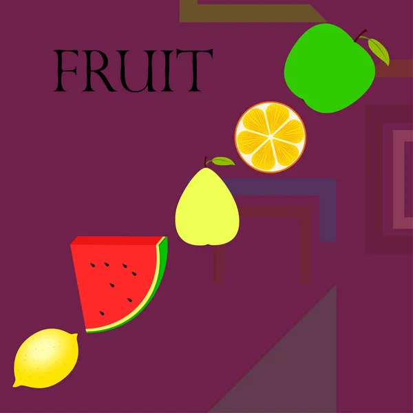 Frukt Och Bär Färgglada Tecknad Frukt Ikoner Orange Päron Äpple — Stock vektor